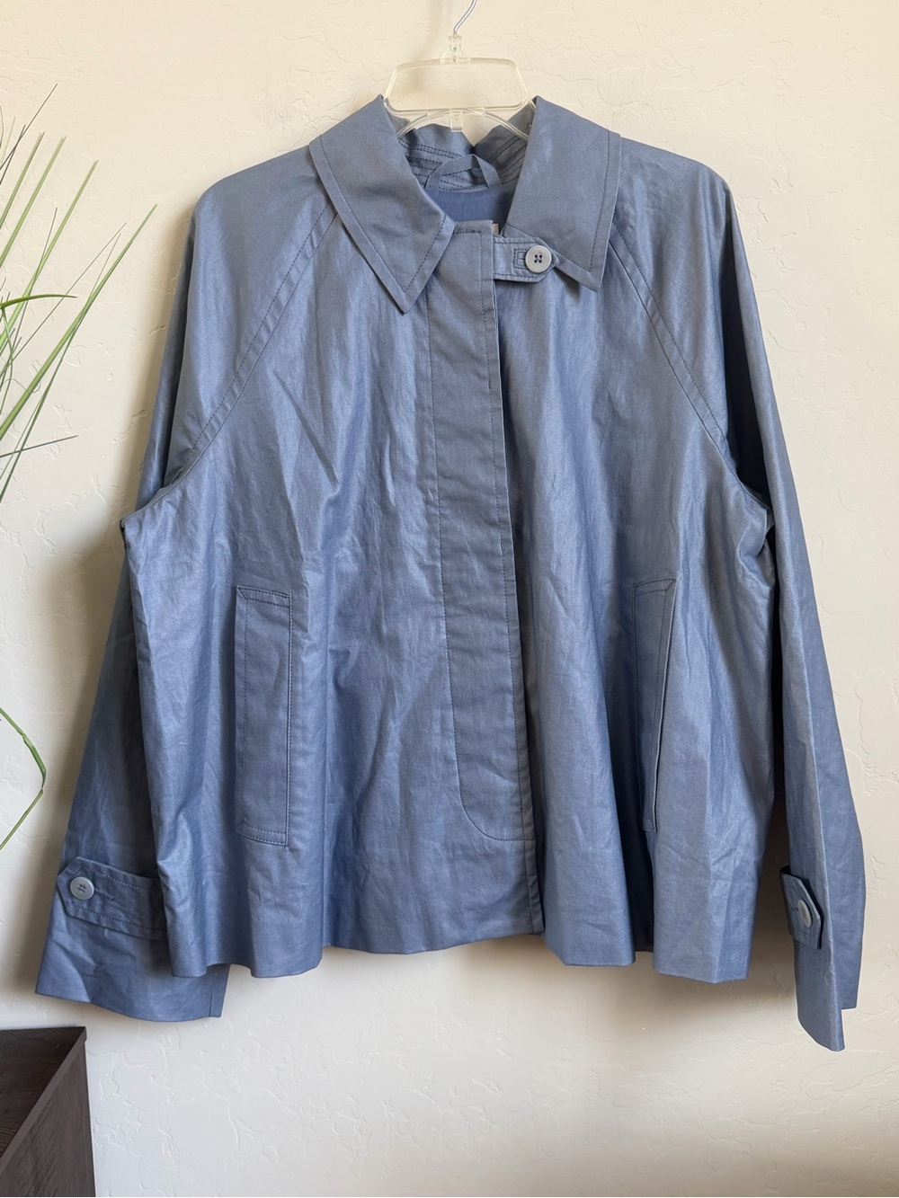 NWT Madewell Laminated Short Trench Coat Storm Cloud Blue Large